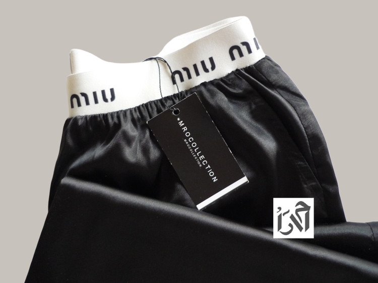 شلوار زنانه ساتن مشکی کمر میو میو