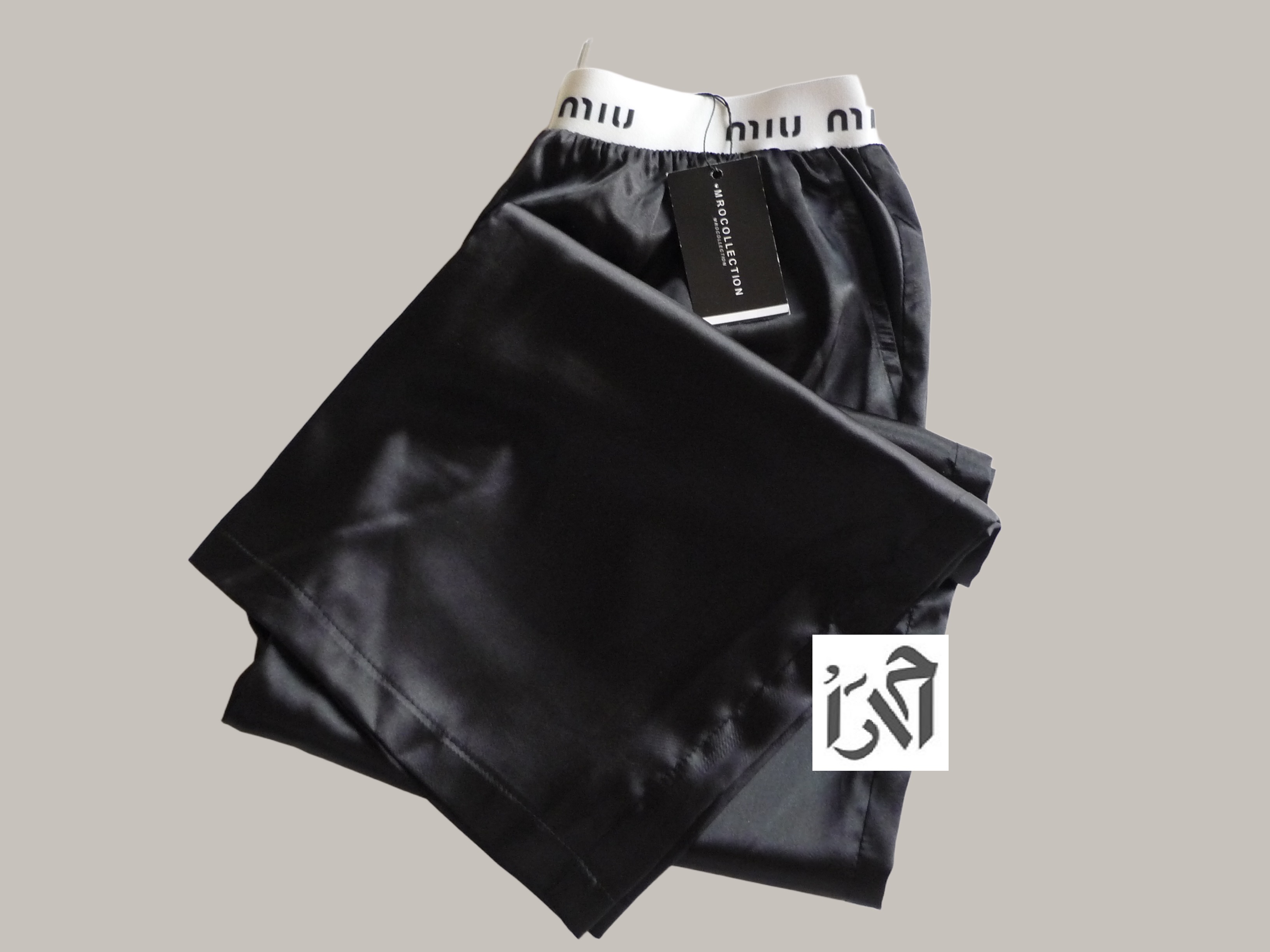 شلوار زنانه ساتن مشکی کمر  میو میو