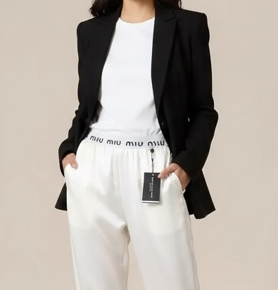 شلوار زنانه ساتن سفید کمر میو میو