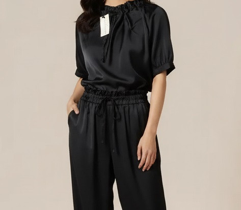 شلوار زنانه ساتن مشکی کمر کش