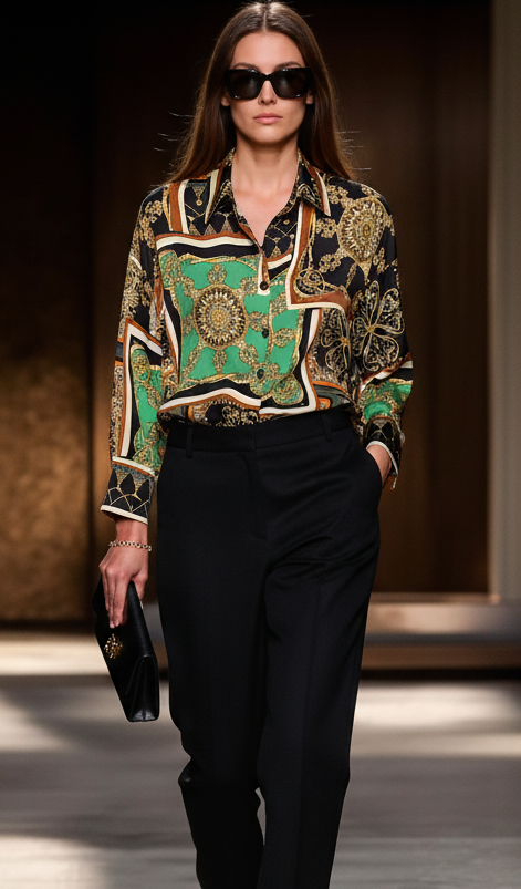 شومیز ساتن باروک سبز