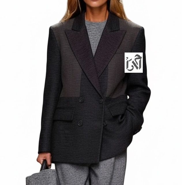 کت زنانه سورمه ای ترکیبی با ژاکارد