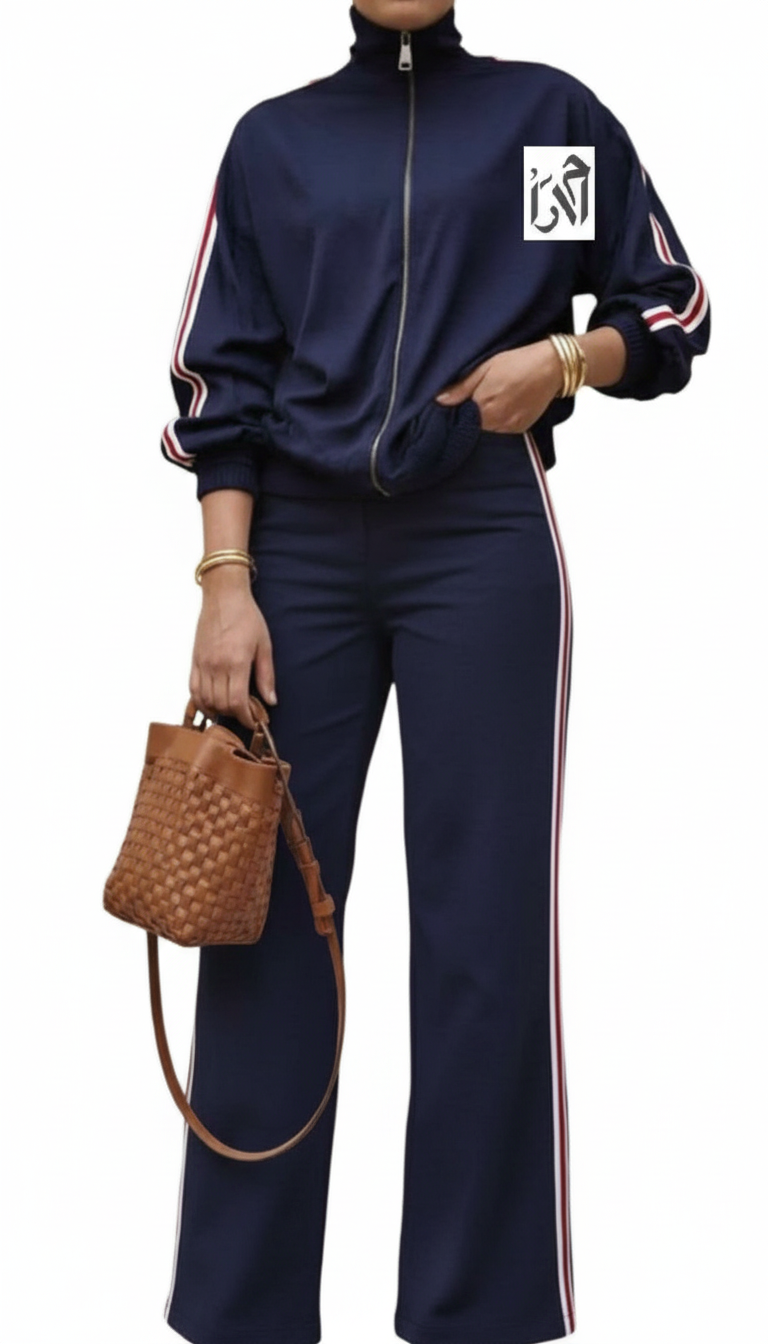 ست بامبر و شلوار زنانه مخمل سورمه ای