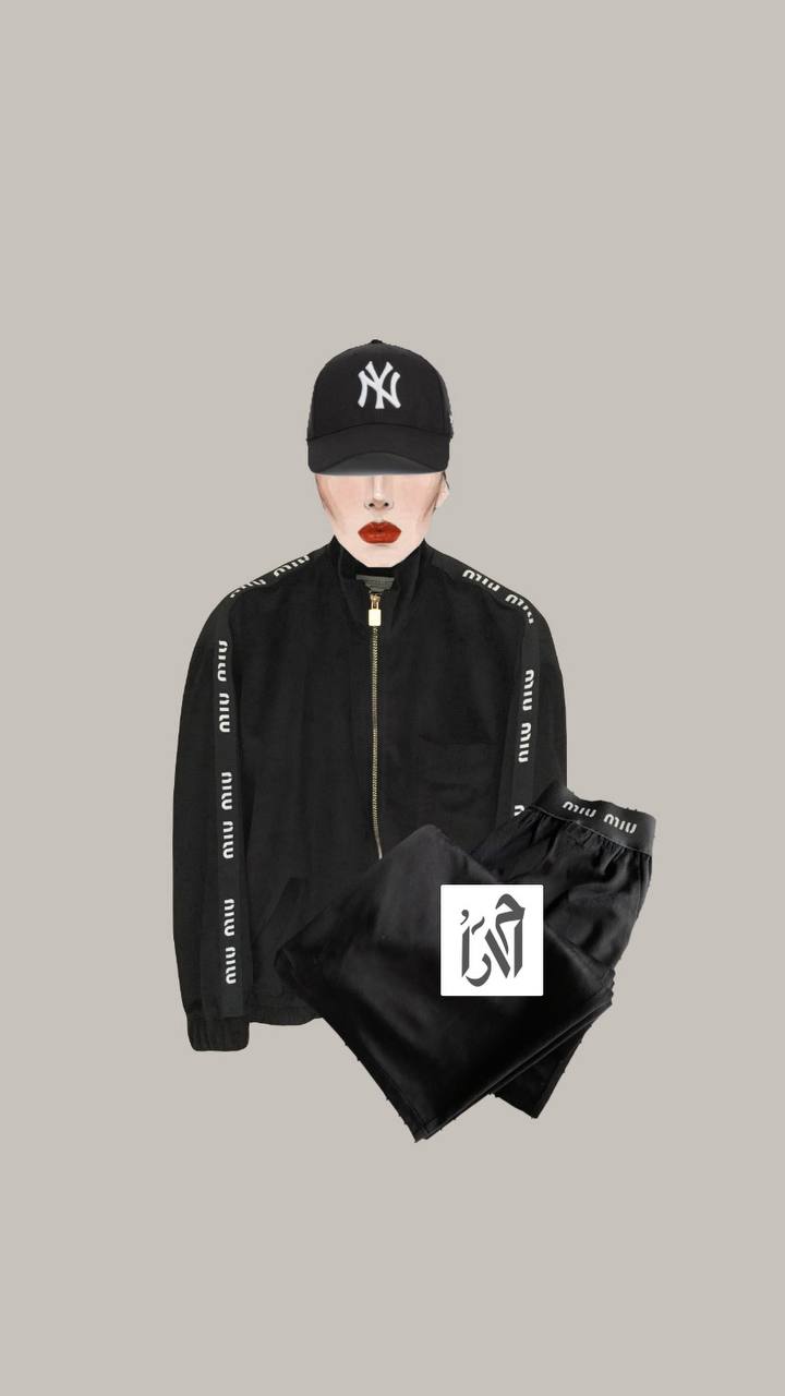 ست بامبر و شلوار زنانه مخمل مشکی با نوار میو میو