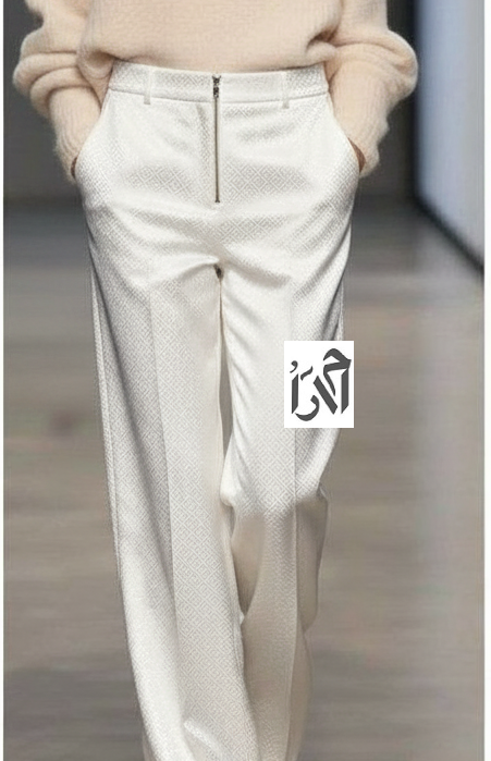 شلوار زنانه ژاکارد سفید طرح دار