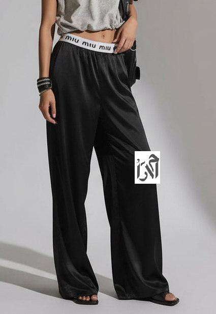 شلوار زنانه ساتن مشکی کمر  میو میو