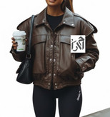 کت چرم زنانه مشکی با جیب بزرگ