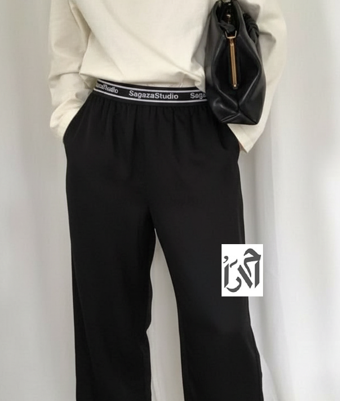 شلوار زنانه مخمل مشکی کمر کش ساگازا