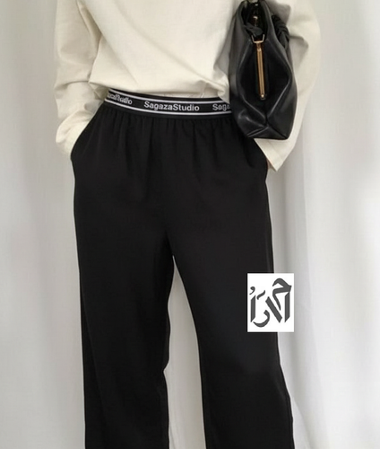 شلوار زنانه مخمل مشکی کمر کش ساگازا