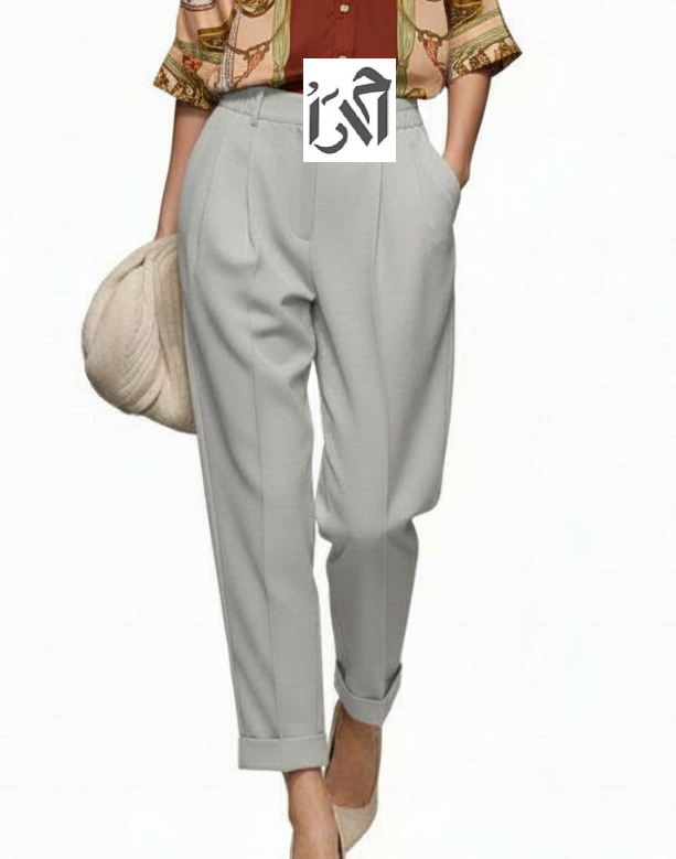 شلوار زنانه کرپ اوکیا طوسی مدل سمبادی