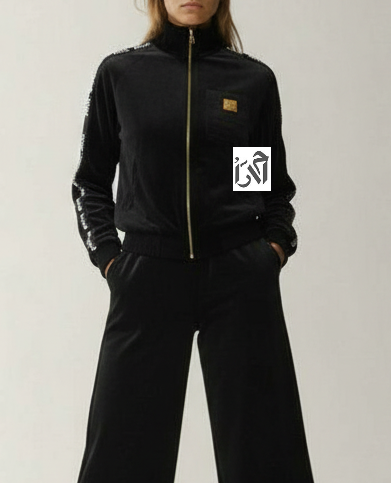 ست بامبر و شلوار زنانه مخمل مشکی با نوار میو میو