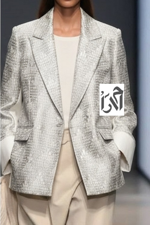 کت زنانه ژاکارد نقره ای